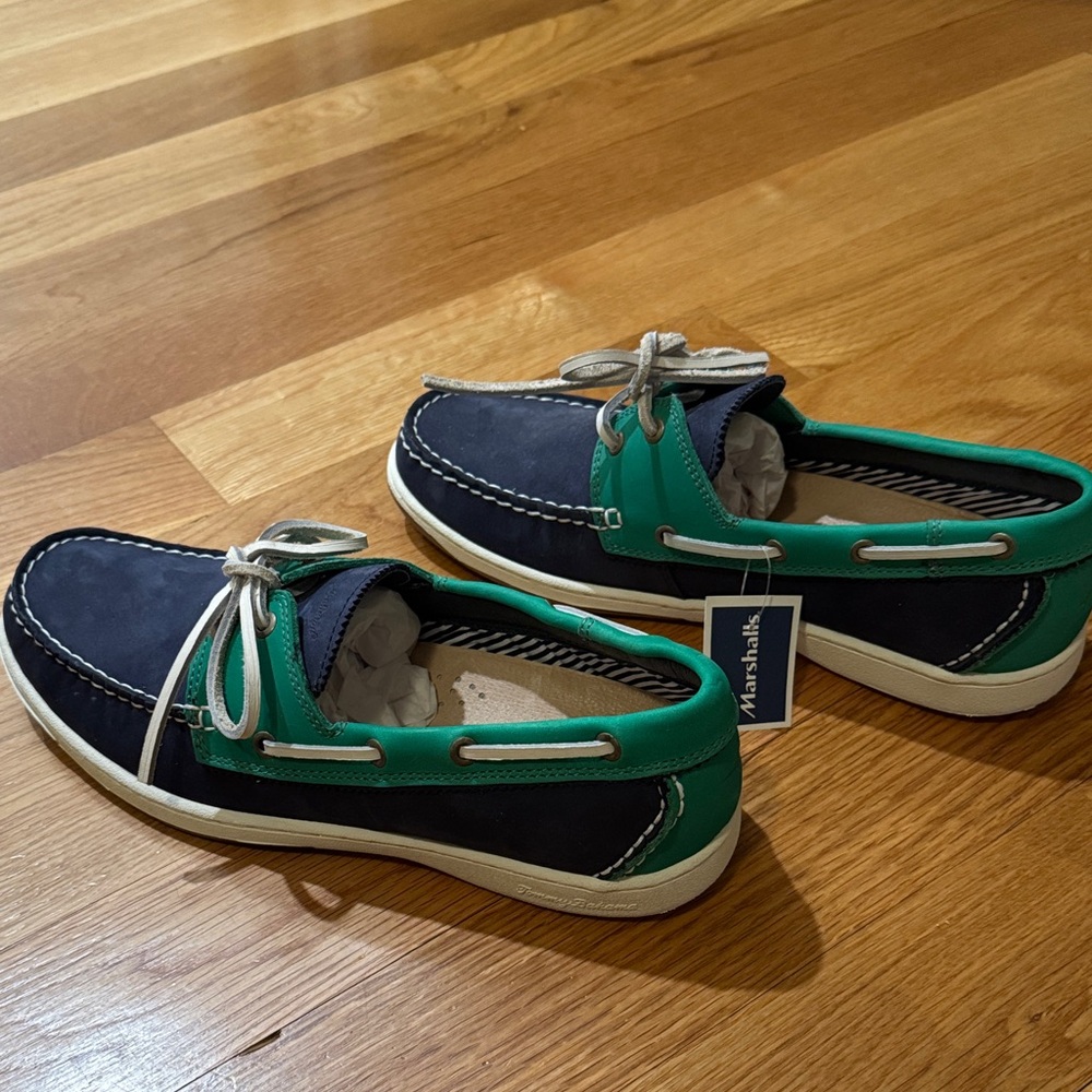 Tommy Bahama Navy and Green Lace-Up Boat Shoes